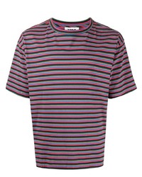 mehrfarbiges horizontal gestreiftes T-Shirt mit einem Rundhalsausschnitt von YMC