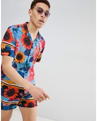 mehrfarbiges Kurzarmhemd mit Blumenmuster von Jaded London