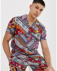 mehrfarbiges Kurzarmhemd mit geometrischem Muster von New Look