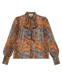 mehrfarbiges Langarmhemd mit Blumenmuster von Gucci