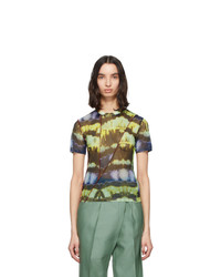 mehrfarbiges Mit Batikmuster T-Shirt mit einem Rundhalsausschnitt aus Netzstoff