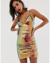 mehrfarbiges figurbetontes Kleid aus Pailletten von Club L London
