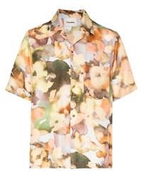 mehrfarbiges Seide Kurzarmhemd mit Blumenmuster von Nanushka