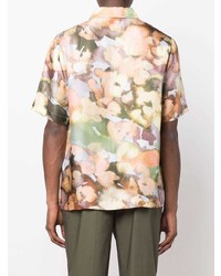 mehrfarbiges Seide Kurzarmhemd mit Blumenmuster von Nanushka