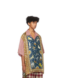 mehrfarbiges Seide Kurzarmhemd mit Karomuster von Gucci