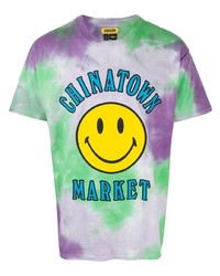 mehrfarbiges Mit Batikmuster T-Shirt mit einem Rundhalsausschnitt von Chinatown Market