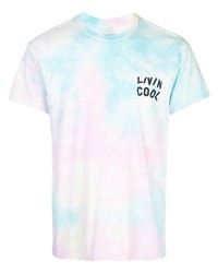 mehrfarbiges Mit Batikmuster T-Shirt mit einem Rundhalsausschnitt von LIVINCOOL