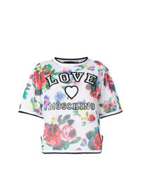 mehrfarbiges T-Shirt mit einem Rundhalsausschnitt mit Blumenmuster