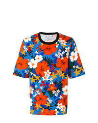 mehrfarbiges T-Shirt mit einem Rundhalsausschnitt mit Blumenmuster