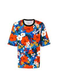 mehrfarbiges T-Shirt mit einem Rundhalsausschnitt mit Blumenmuster von AMI Alexandre Mattiussi