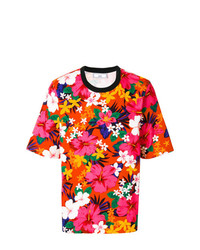 mehrfarbiges T-Shirt mit einem Rundhalsausschnitt mit Blumenmuster von AMI Alexandre Mattiussi