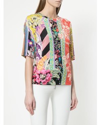 mehrfarbiges T-Shirt mit einem Rundhalsausschnitt mit Blumenmuster von Etro