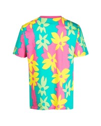 mehrfarbiges T-Shirt mit einem Rundhalsausschnitt mit Blumenmuster von Moschino