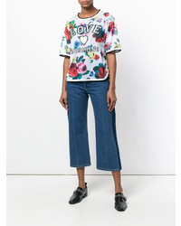 mehrfarbiges T-Shirt mit einem Rundhalsausschnitt mit Blumenmuster von Love Moschino