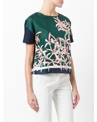 mehrfarbiges T-Shirt mit einem Rundhalsausschnitt mit Blumenmuster von Moncler