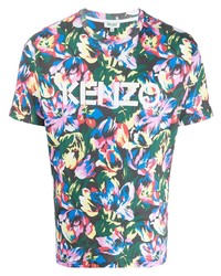 mehrfarbiges T-Shirt mit einem Rundhalsausschnitt mit Blumenmuster von Kenzo