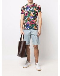 mehrfarbiges T-Shirt mit einem Rundhalsausschnitt mit Blumenmuster von Etro