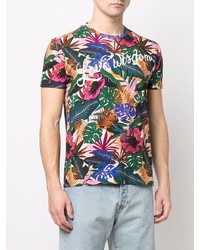 mehrfarbiges T-Shirt mit einem Rundhalsausschnitt mit Blumenmuster von Etro