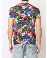 mehrfarbiges T-Shirt mit einem Rundhalsausschnitt mit Blumenmuster von Etro