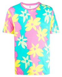 mehrfarbiges T-Shirt mit einem Rundhalsausschnitt mit Blumenmuster von Moschino