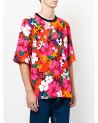 mehrfarbiges T-Shirt mit einem Rundhalsausschnitt mit Blumenmuster von AMI Alexandre Mattiussi