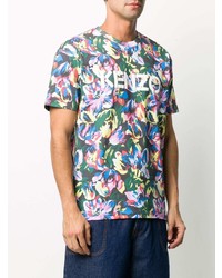 mehrfarbiges T-Shirt mit einem Rundhalsausschnitt mit Blumenmuster von Kenzo