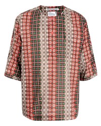 mehrfarbiges T-Shirt mit einem Rundhalsausschnitt mit geometrischem Muster von White Mountaineering