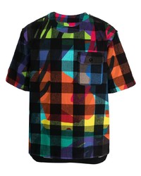 mehrfarbiges T-Shirt mit einem Rundhalsausschnitt mit Karomuster von Sacai