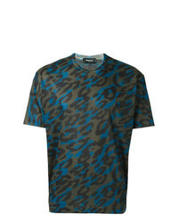 mehrfarbiges T-Shirt mit einem Rundhalsausschnitt mit Leopardenmuster