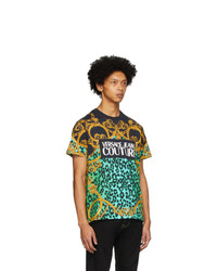 mehrfarbiges T-Shirt mit einem Rundhalsausschnitt mit Leopardenmuster von VERSACE JEANS COUTURE