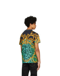 mehrfarbiges T-Shirt mit einem Rundhalsausschnitt mit Leopardenmuster von VERSACE JEANS COUTURE