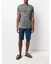 mehrfarbiges T-Shirt mit einem Rundhalsausschnitt mit Paisley-Muster von Etro