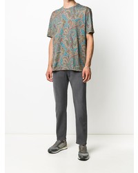 mehrfarbiges T-Shirt mit einem Rundhalsausschnitt mit Paisley-Muster von Etro