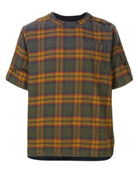 mehrfarbiges T-Shirt mit einem Rundhalsausschnitt mit Schottenmuster von Sacai