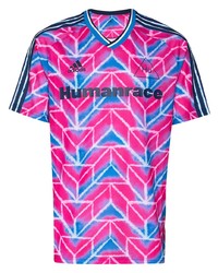 mehrfarbiges Mit Batikmuster T-Shirt mit einem V-Ausschnitt von adidas