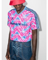 mehrfarbiges Mit Batikmuster T-Shirt mit einem V-Ausschnitt von adidas