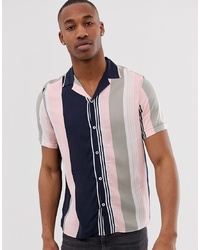 mehrfarbiges vertikal gestreiftes Kurzarmhemd von Burton Menswear