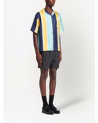 mehrfarbiges vertikal gestreiftes Seide Kurzarmhemd von Prada