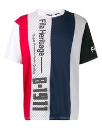 mehrfarbiges vertikal gestreiftes T-Shirt mit einem Rundhalsausschnitt von Fila