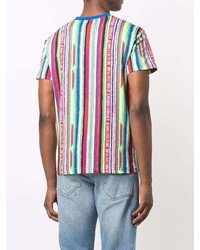 mehrfarbiges vertikal gestreiftes T-Shirt mit einem Rundhalsausschnitt von VERSACE JEANS COUTURE