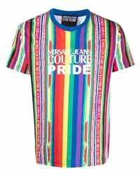 mehrfarbiges vertikal gestreiftes T-Shirt mit einem Rundhalsausschnitt von VERSACE JEANS COUTURE