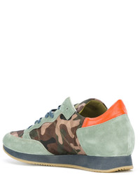 mintgrüne Camouflage Leder Turnschuhe von Philippe Model