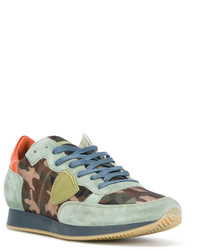 mintgrüne Camouflage Leder Turnschuhe von Philippe Model