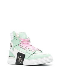 mintgrüne hohe Sneakers aus Leder von Philipp Plein