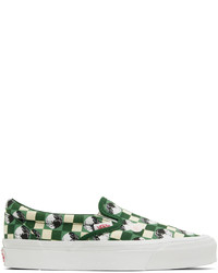 mintgrüne Slip-On Sneakers aus Segeltuch mit Karomuster