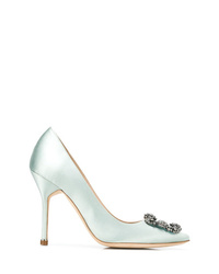 mintgrüne verzierte Satin Pumps