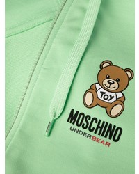 mintgrüner bedruckter Fleece-Pullover mit einem Kapuze von Moschino