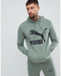mintgrüner bedruckter Pullover mit einem Kapuze von Puma
