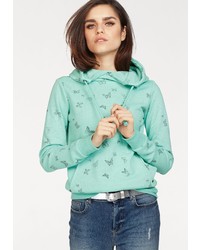 mintgrüner bedruckter Pullover mit einer Kapuze von Hailys