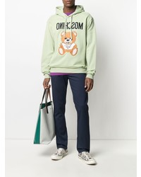 mintgrüner bestickter Pullover mit einem Kapuze von Moschino